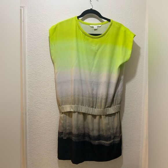 Diane von Furstenberg Tara Dress, Neon Green, Gray and Black, Size 6 H6 - Picture 3 of 9